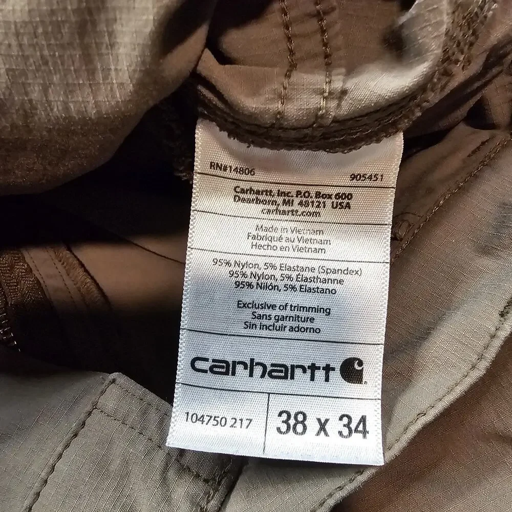 Carhartt Force Pants Mens 38x34 Green Ripstop Nylon Pocket Work Outdoor Stretch - Picture 7 of 16